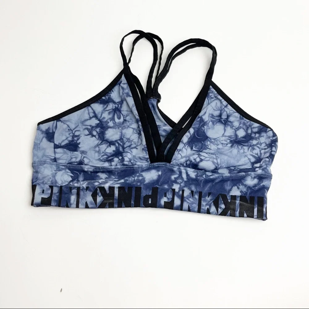 PINK VICTORIA’S SECRET Blue Marled Strappy Yoga Push Up Bralette, Size XS